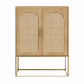 Buffet haut 2 portes chêne clair MDF placage chêne cannage naturel 90 x 40 x 130 cm