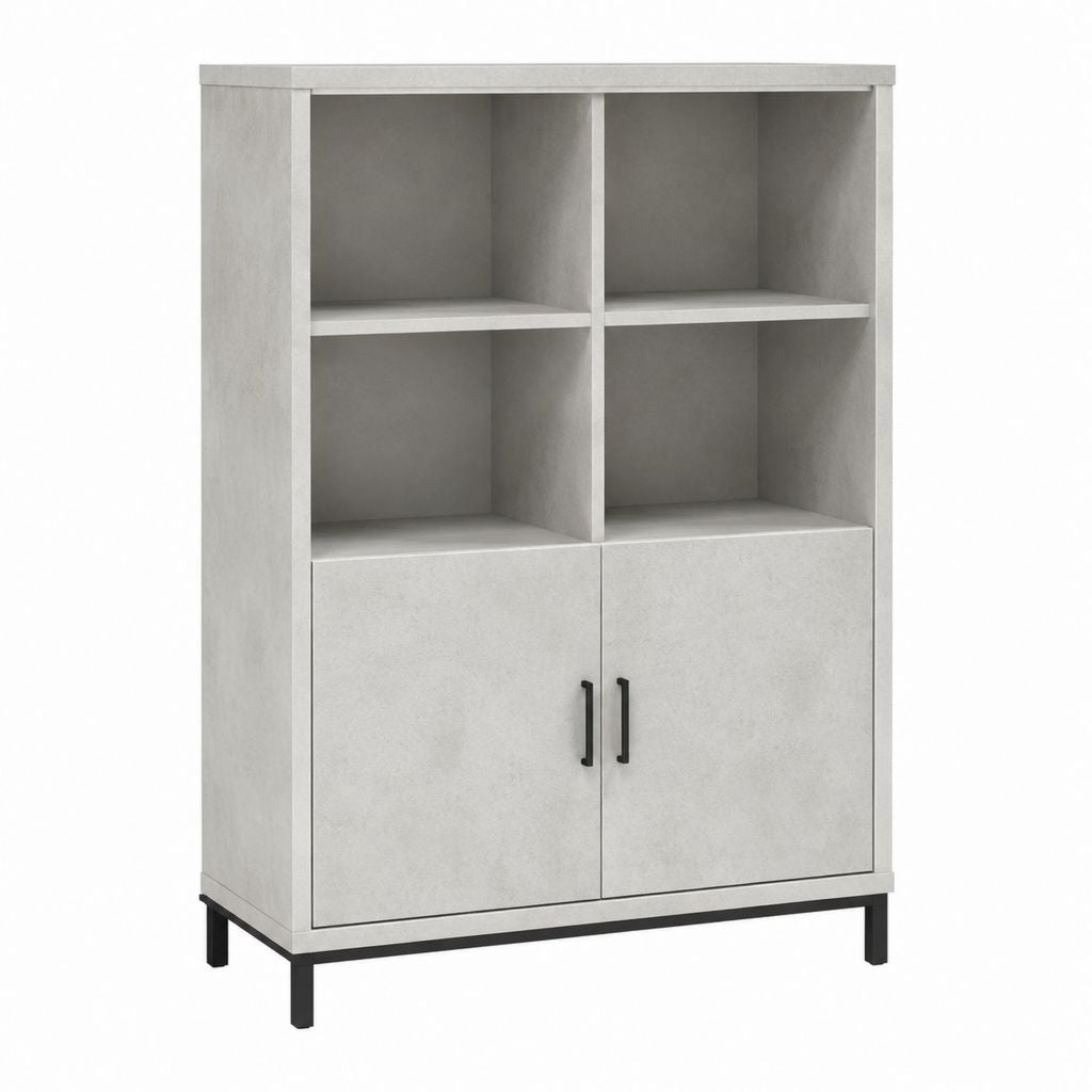 Buffet haut de rangement rectangulaire gris béton en panneaux de particules mélaminés 80 x 40 x 140 cm