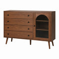 Buffet de salle à manger noyer en MDF plaqué bois avec 4 tiroirs et porte vitrée 120 x 40 x 80 cm