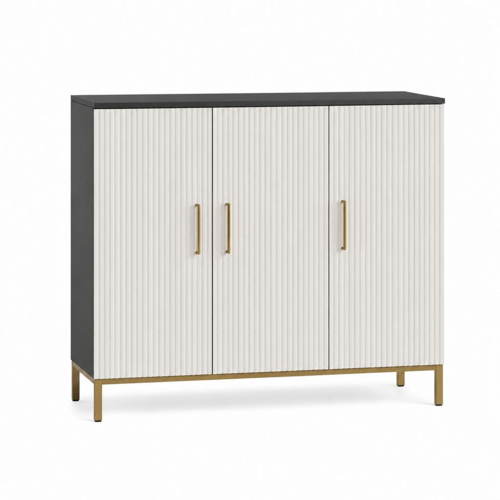 Buffet 3 portes blanc et noir en panneaux de particules 120 x 40 x 90 cm