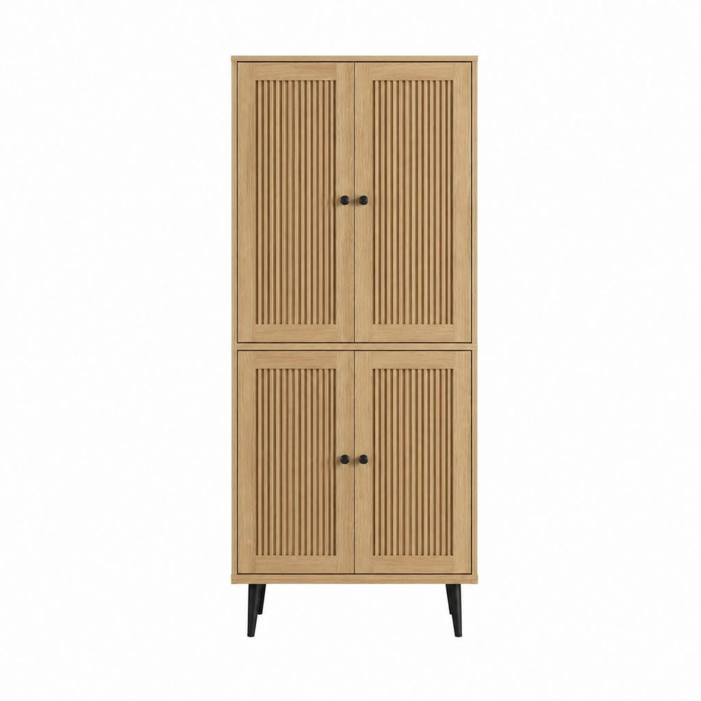 Buffet haut 4 portes chêne clair panneaux MDF 80 x 40 x 180 cm