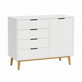 Buffet blanc rectangulaire en panneaux de particules mélaminés avec 4 tiroirs et 1 porte 100 x 40 x 90 cm
