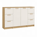Buffet de rangement rectangulaire blanc et chêne en panneaux de particules mélaminés 160 x 40 x 90 cm