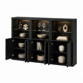 Buffet vitrine rectangulaire noir en panneaux MDF 180 x 42 x 140 cm