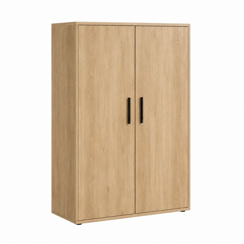 Buffet haut 2 portes chêne clair en panneaux de particules 80 x 40 x 180 cm