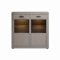 Buffet vaisselier 2 portes 2 tiroirs gris taupe en MDF et verre 120 x 40 x 120 cm