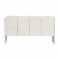 Buffet 4 portes rectangulaire blanc en MDF rainuré 160 x 40 x 80 cm