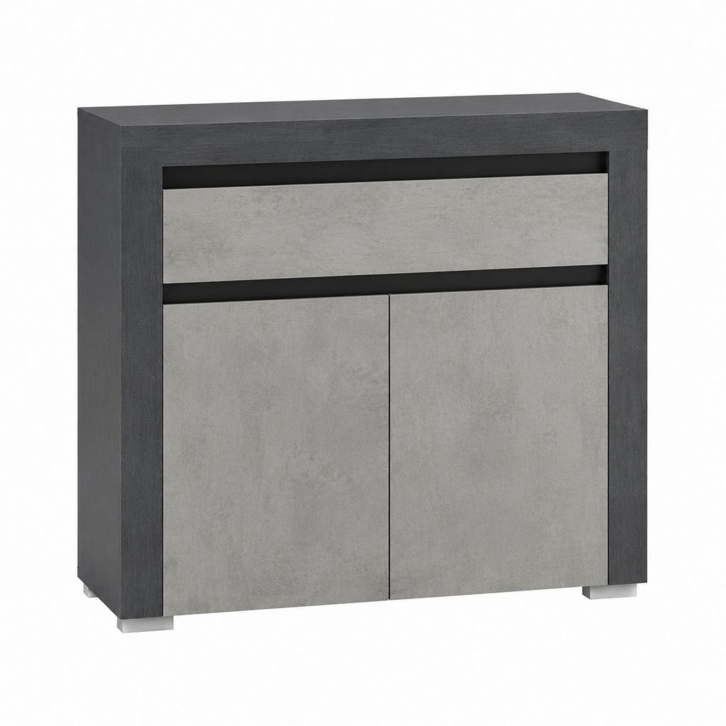 Buffet rectangulaire 2 portes 1 tiroir gris béton anthracite en panneaux de particules 80 x 40 x 100 cm