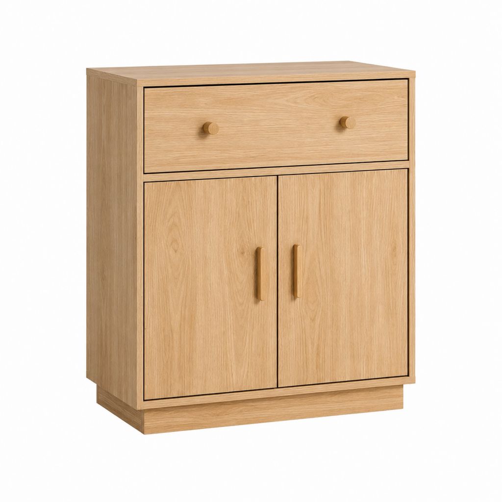 Buffet 2 portes 1 tiroir chêne clair en panneaux de particules 80 x 40 x 100 cm