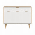 Buffet 3 portes 1 tiroir blanc et chêne en MDF rectangulaire 120 x 40 x 90 cm