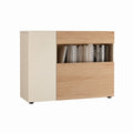 Buffet 1 porte 2 tiroirs avec niche beige et chêne clair en panneaux de particules 120 x 40 x 90 cm