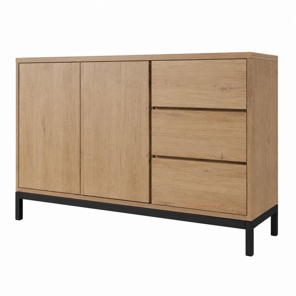 Buffet de rangement rectangulaire chêne clair en panneaux de particules 120 x 40 x 90 cm