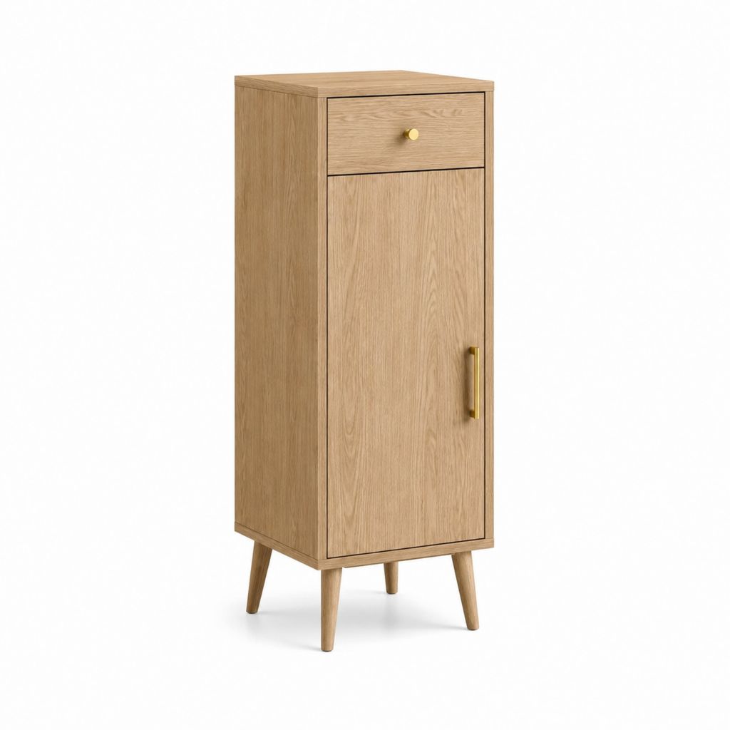 Buffet haut 1 porte 1 tiroir chêne clair panneaux MDF 60 x 40 x 140 cm