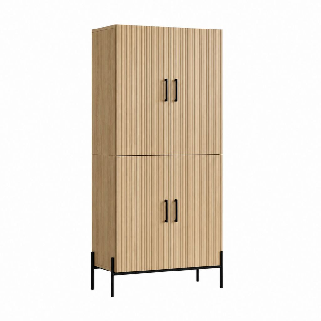 Buffet haut 4 portes chêne clair MDF 80 x 40 x 180 cm
