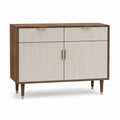 Buffet 4 portes marron noyer et beige en MDF rainuré 120 x 40 x 90 cm